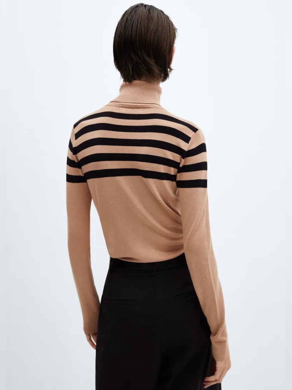 Mango MNG Striped Turtleneck Sweater Tan/Black Size Small